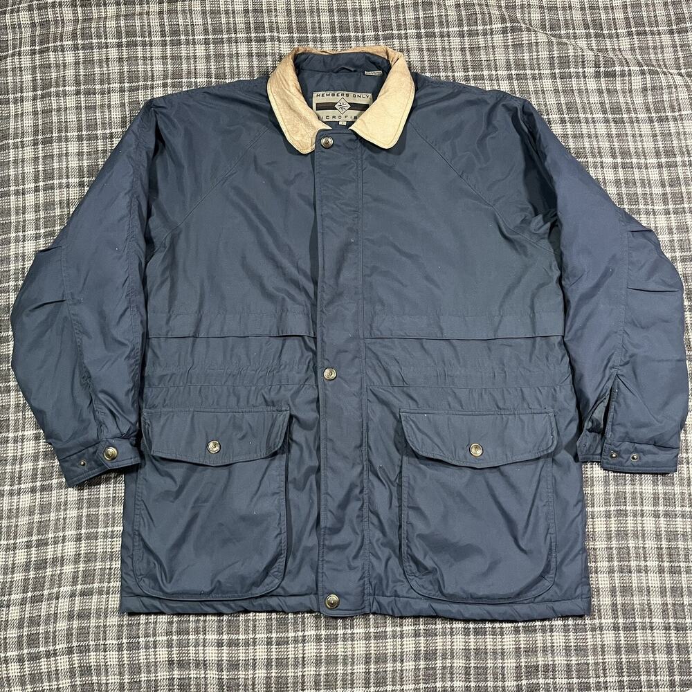 Vintage Members Only Field Jacket Men's Large Utility Coat Brown Leather Collar
